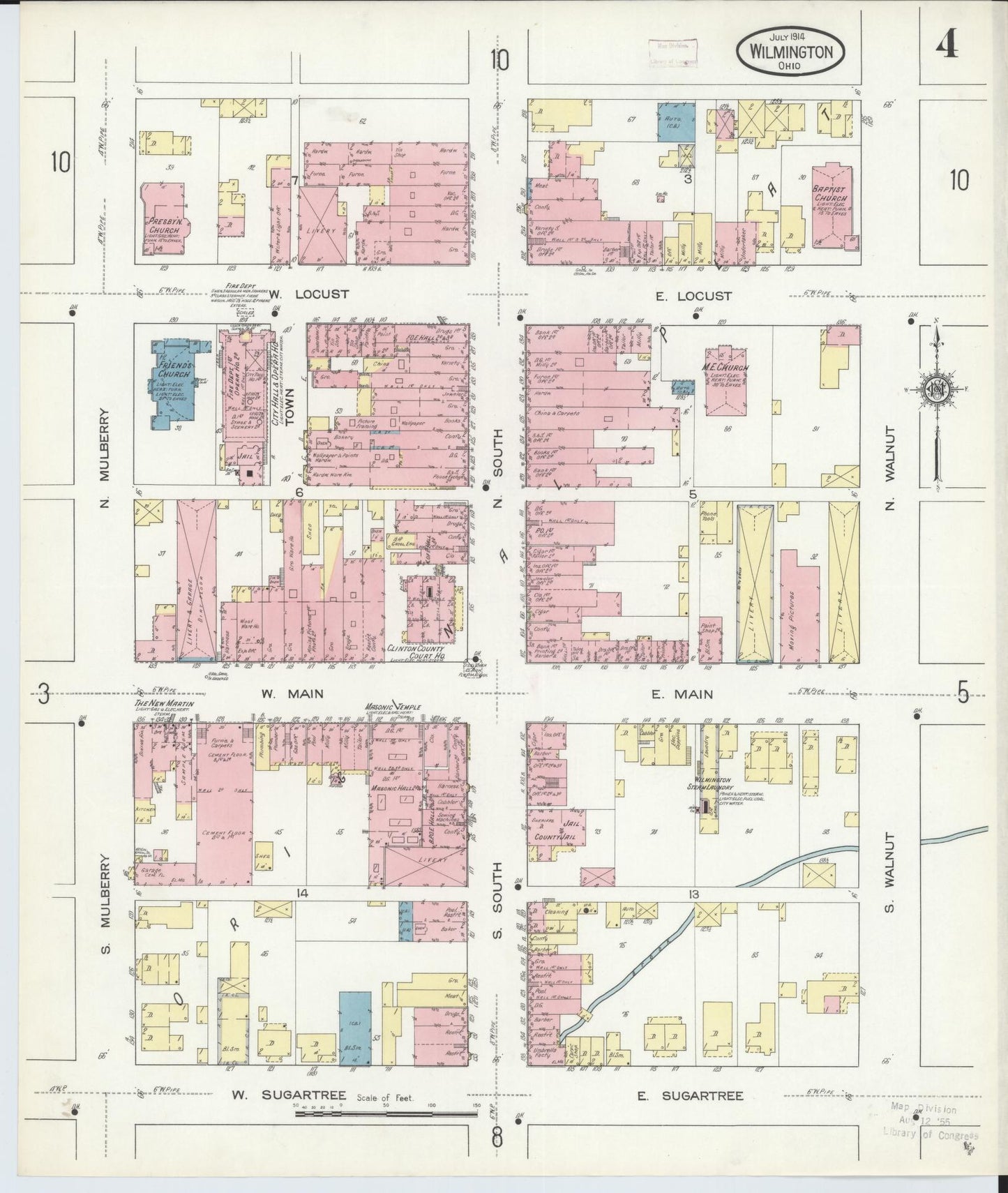 Sanborn Fire Insurance Map from Wilmington, Clinton County, Ohio (1914), Sheet #0004 - Complete Map Set gallery image, historic Sanborn map, vintage wall art, Ohio Ohio
