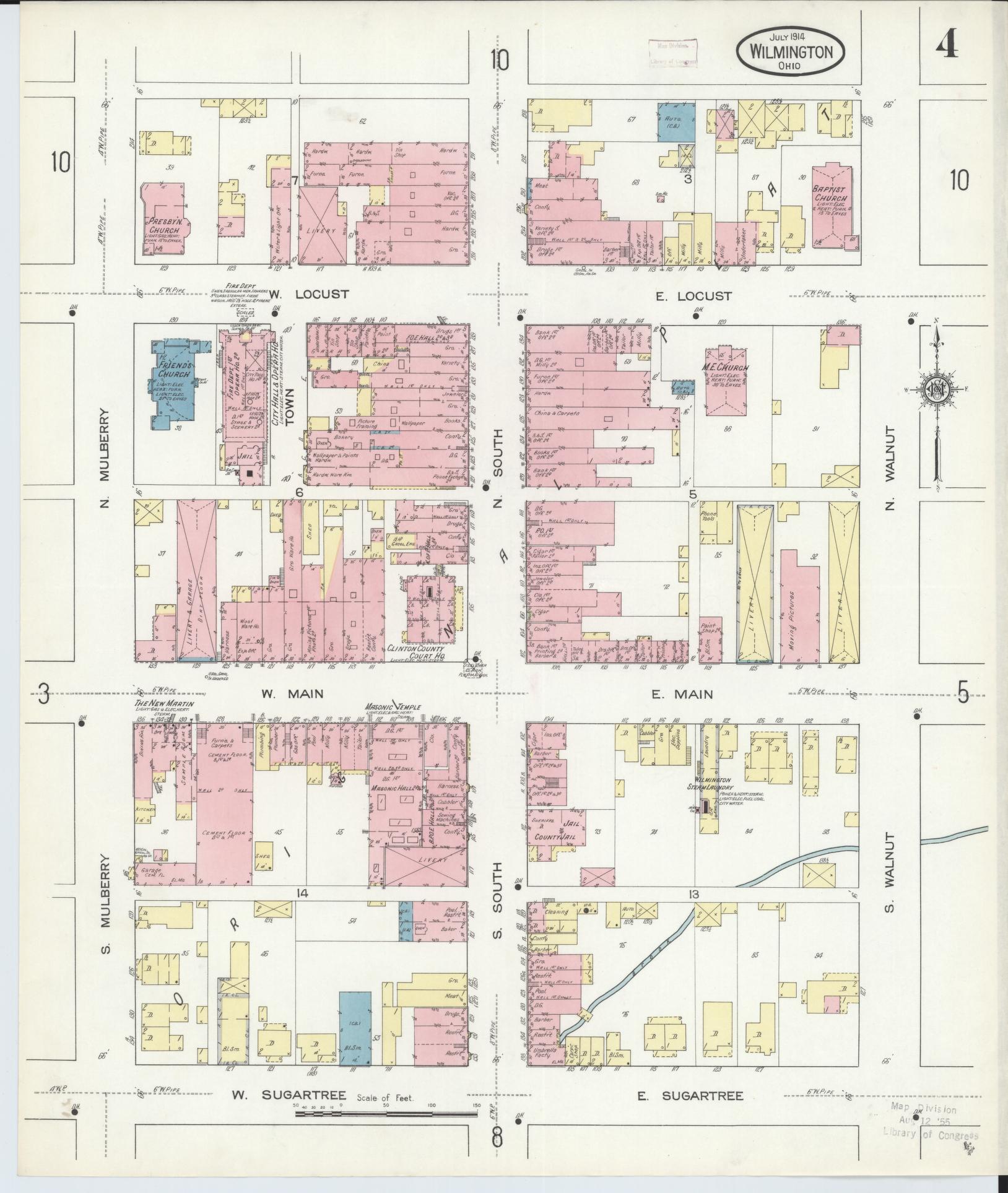 Sanborn Fire Insurance Map from Wilmington, Clinton County, Ohio (1914), Sheet #0004 - Complete Map Set gallery image, historic Sanborn map, vintage wall art, Ohio Ohio