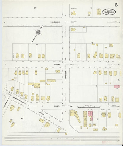 Sanborn Fire Insurance Map from Dunellen, Middlesex County, New Jersey (1910), Sheet #0005 - Complete Map Set gallery image, historic Sanborn map, vintage wall art, New Jersey New Jersey