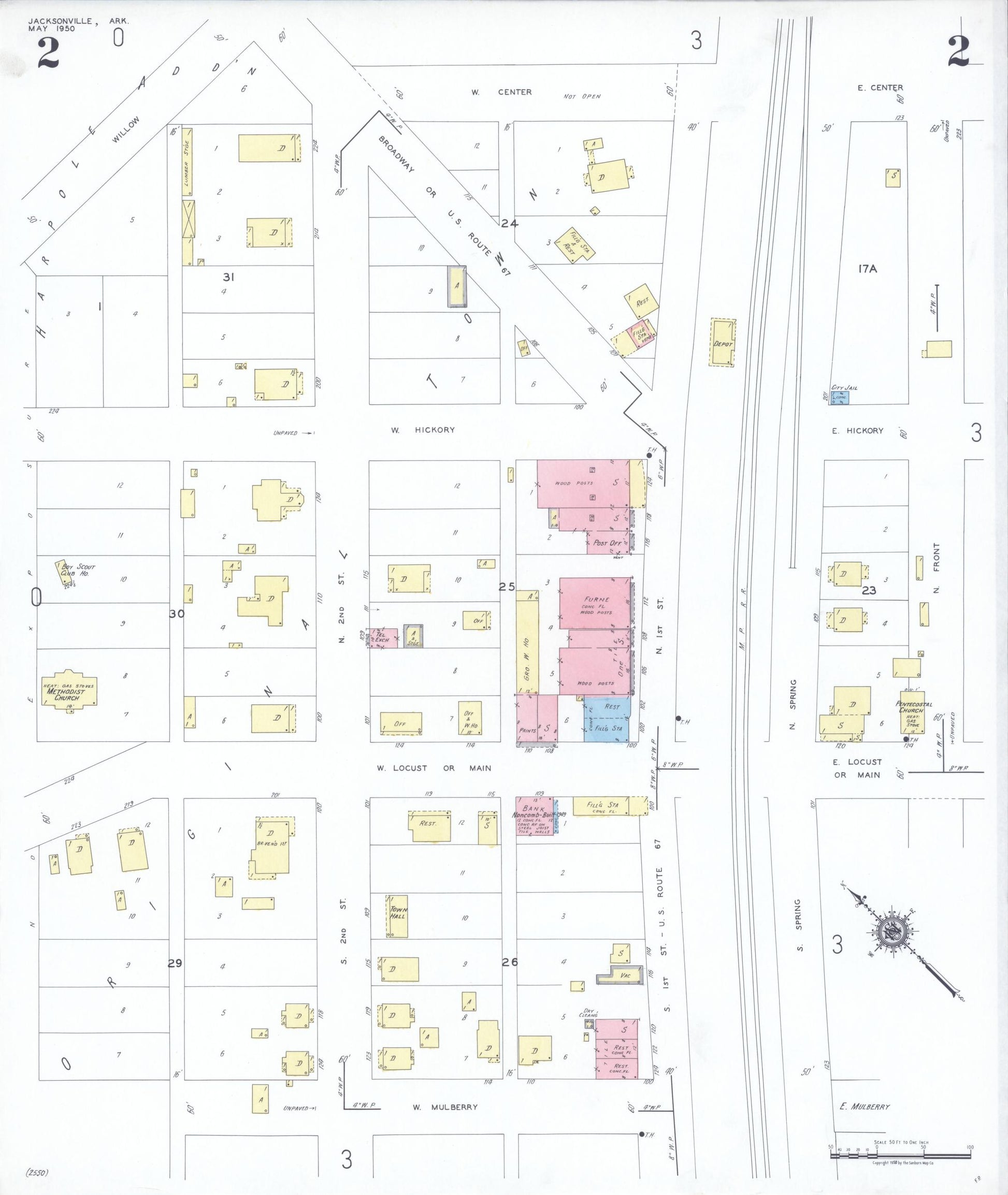 Sanborn Fire Insurance Map from Jacksonville, Pulaski County, Arkansas (1950), Sheet #0002 - Complete Map Set gallery image, historic Sanborn map, vintage wall art, Arkansas Arkansas