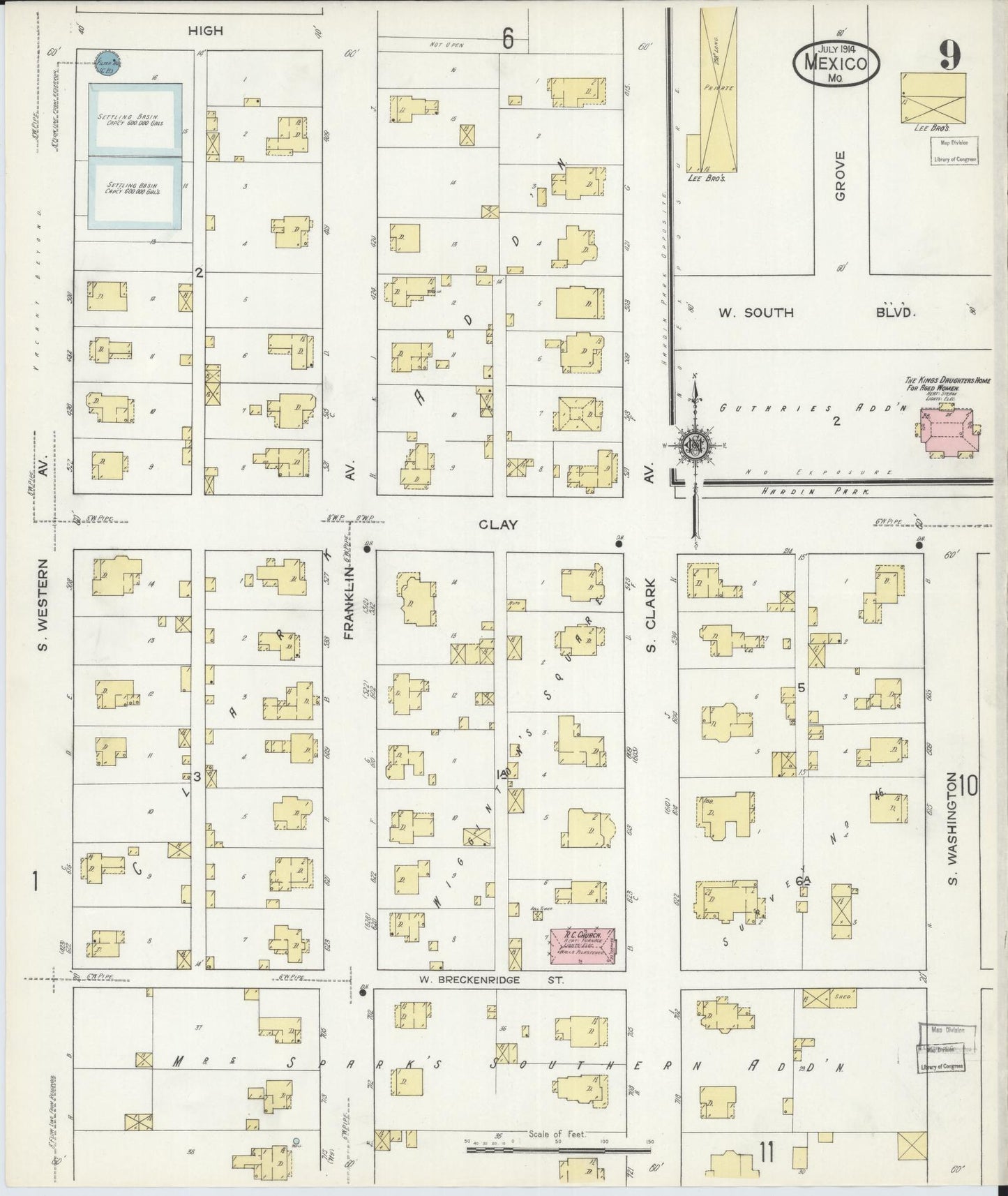 Sanborn Fire Insurance Map from Mexico, Audrain County, Missouri (1914), Sheet #0009 - Complete Map Set gallery image, historic Sanborn map, vintage wall art, Missouri Missouri