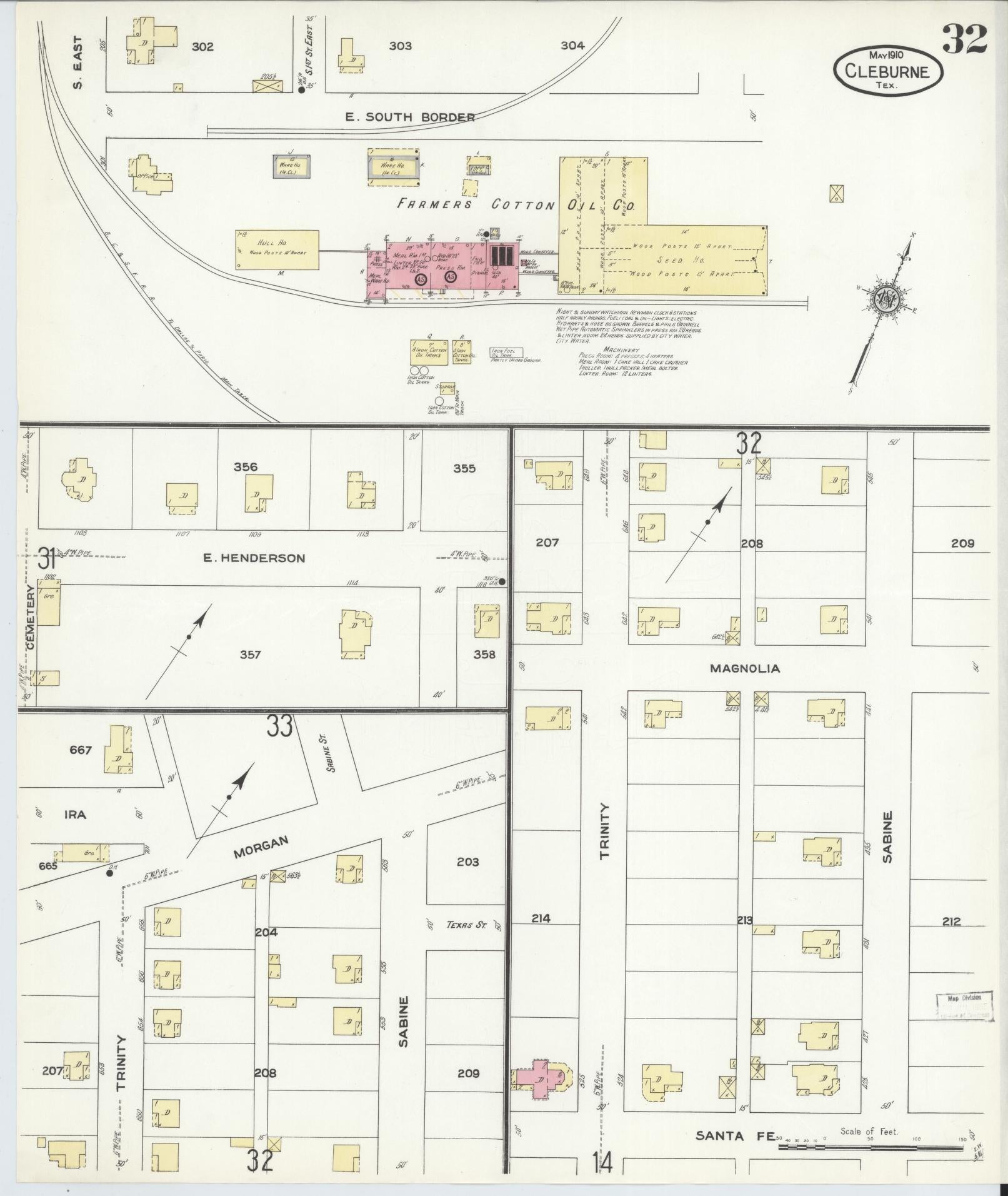 Sanborn Fire Insurance Map from Cleburne, Johnson County, Texas (1910), Sheet #0032 - Historic Sanborn Fire Insurance Map Print, vintage old map wall art, antique decor, genealogy gift, Texas Texas map