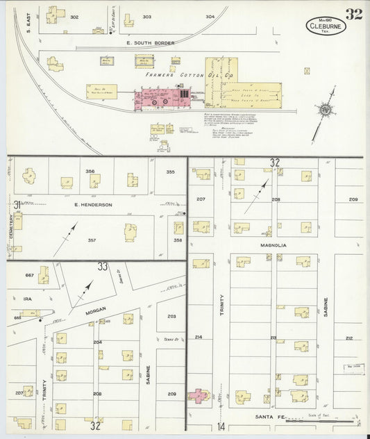 Sanborn Fire Insurance Map from Cleburne, Johnson County, Texas (1910), Sheet #0032 - Historic Sanborn Fire Insurance Map Print, vintage old map wall art, antique decor, genealogy gift, Texas Texas map