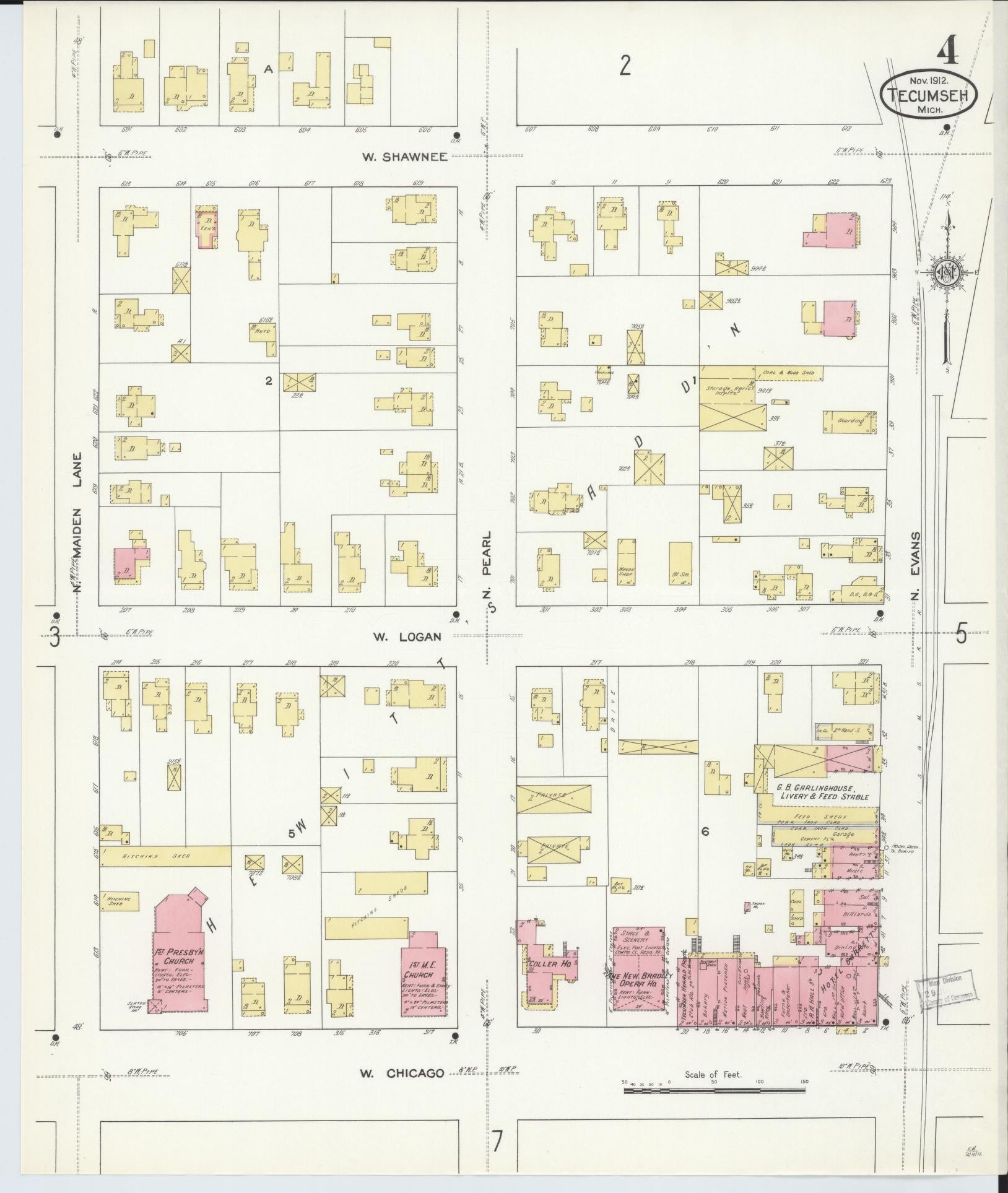 Sanborn Fire Insurance Map from Tecumseh, Lenawee County, Michigan (1912), Sheet #0004 - Complete Map Set gallery image, historic Sanborn map, vintage wall art, Michigan Michigan
