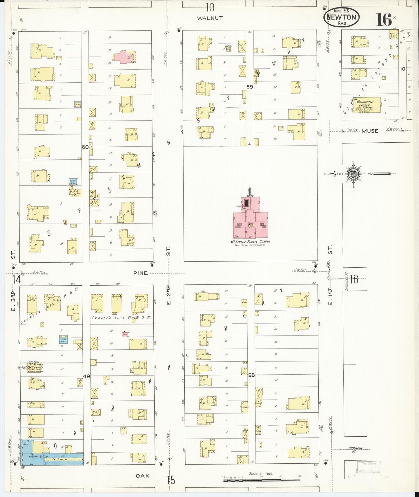 Sanborn Fire Insurance Map from Newton, Harvey County, Kansas (1915), Sheet #0016 - Historic Sanborn Fire Insurance Map Print, vintage old map wall art, antique decor, genealogy gift, Kansas Kansas map