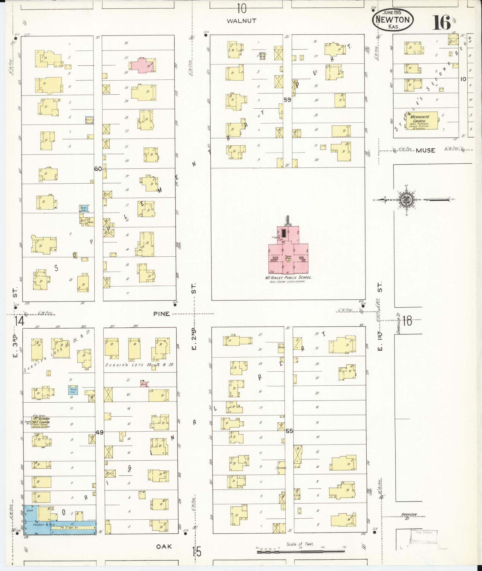 Sanborn Fire Insurance Map from Newton, Harvey County, Kansas (1915), Sheet #0016 - Historic Sanborn Fire Insurance Map Print, vintage old map wall art, antique decor, genealogy gift, Kansas Kansas map