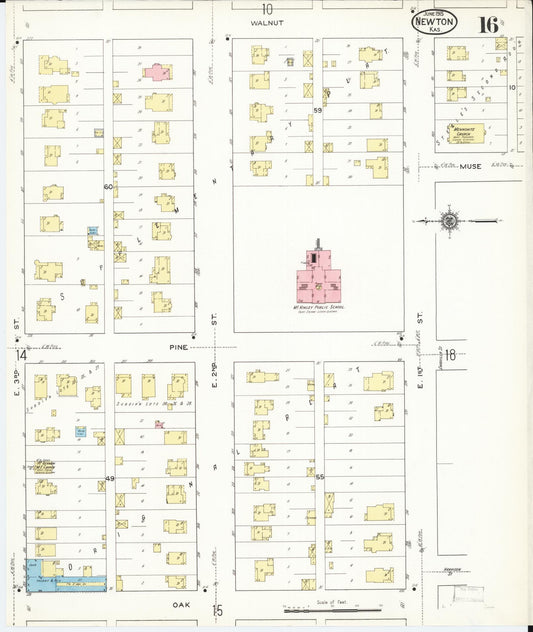 Sanborn Fire Insurance Map from Newton, Harvey County, Kansas (1915), Sheet #0016 - Historic Sanborn Fire Insurance Map Print, vintage old map wall art, antique decor, genealogy gift, Kansas Kansas map