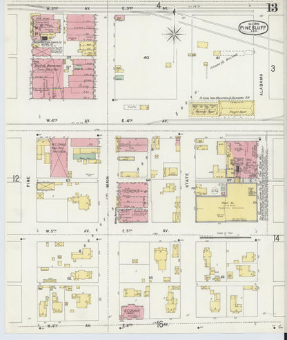 Sanborn Fire Insurance Map from Pine Bluff, Jefferson County, Arkansas (1896), Sheet #0013 - Complete Map Set gallery image, historic Sanborn map, vintage wall art, Arkansas Arkansas