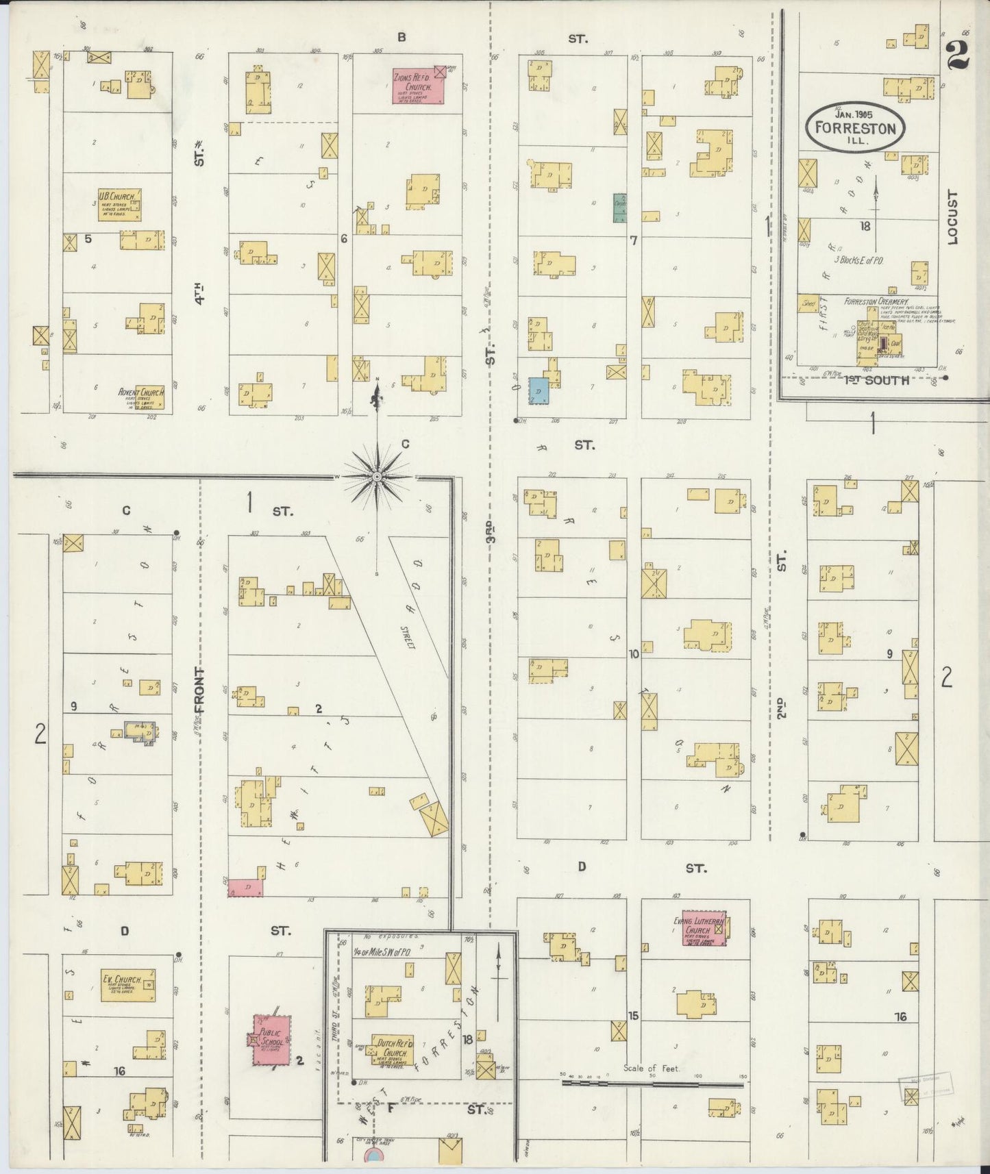 Sanborn Fire Insurance Map from Forreston, Ogle County, Illinois (1905), Sheet #0002 - Historic Sanborn Fire Insurance Map Print, vintage old map wall art, antique decor, genealogy gift, Illinois Illinois map