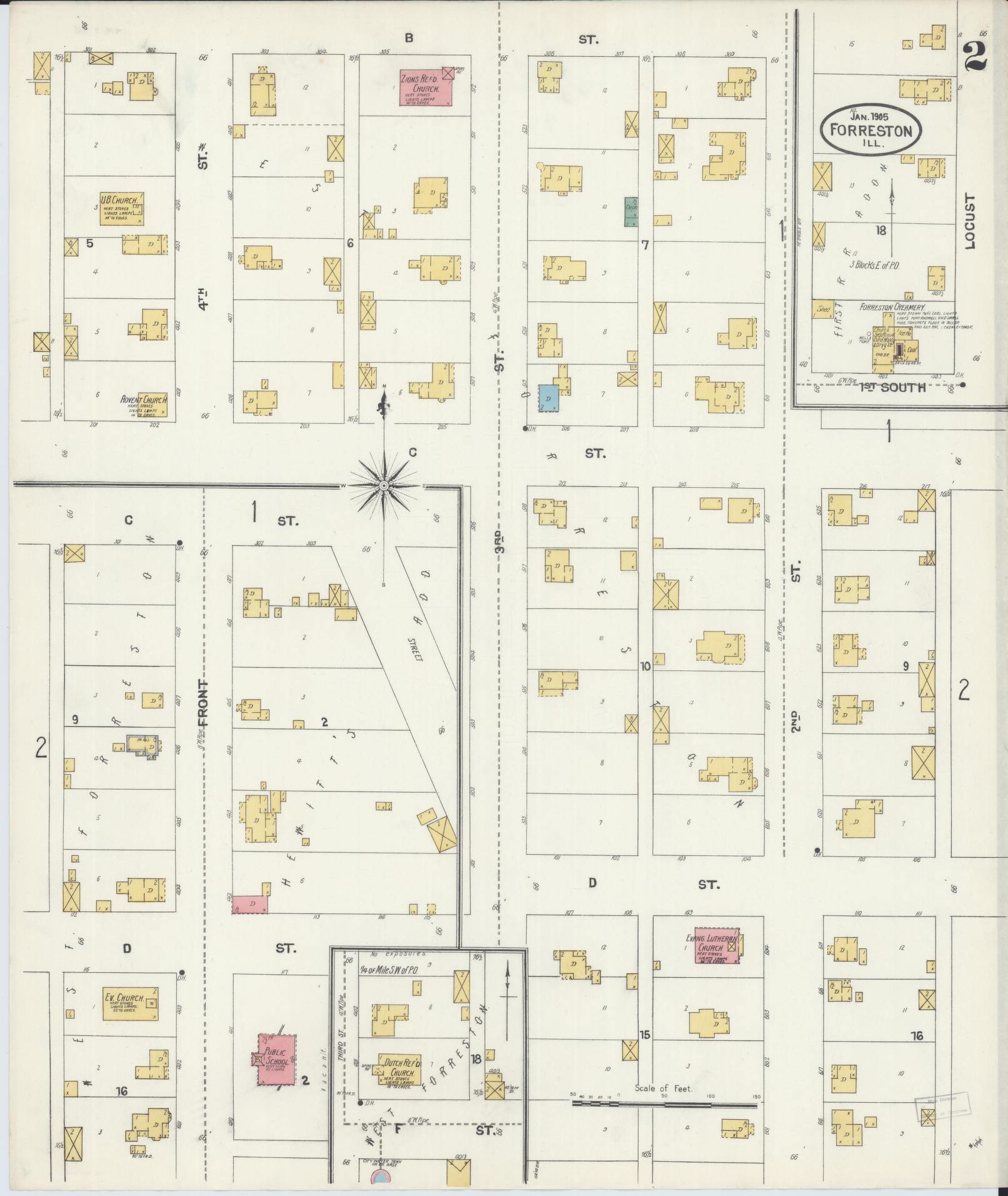 Sanborn Fire Insurance Map from Forreston, Ogle County, Illinois (1905), Sheet #0002 - Historic Sanborn Fire Insurance Map Print, vintage old map wall art, antique decor, genealogy gift, Illinois Illinois map