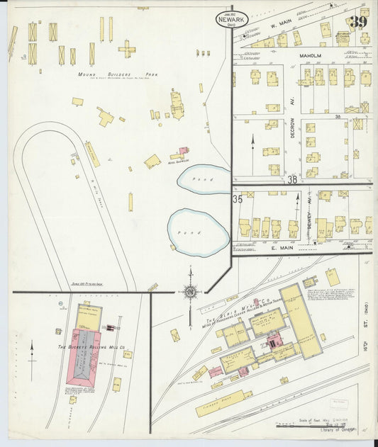 Sanborn Fire Insurance Map from Newark, Licking County, Ohio (1912), Sheet #0039 - Historic Sanborn Fire Insurance Map Print, vintage old map wall art, antique decor, genealogy gift, Ohio Ohio map