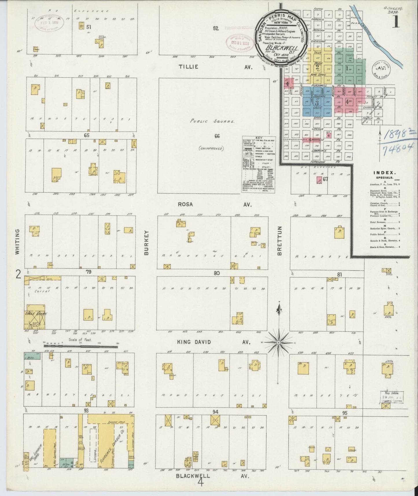 Sanborn Fire Insurance Map from Blackwell, Kay County, Oklahoma. (1898) – Historic Sanborn Fire Insurance Map Print