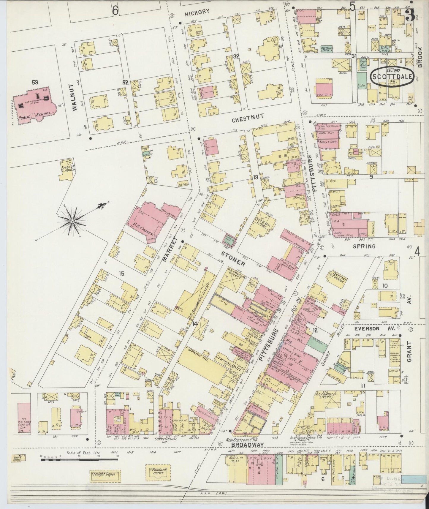 Sanborn Fire Insurance Map from Scottdale, Westmoreland County, Pennsylvania (1897), Sheet #0003 - Complete Map Set gallery image, historic Sanborn map, vintage wall art, Pennsylvania Pennsylvania