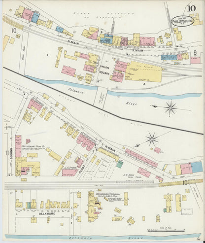 Sanborn Fire Insurance Map from Phillipsburg, Warren County, New Jersey (1897), Sheet #0010 - Historic Sanborn Fire Insurance Map Print, vintage old map wall art, antique decor, genealogy gift, New Jersey New Jersey map