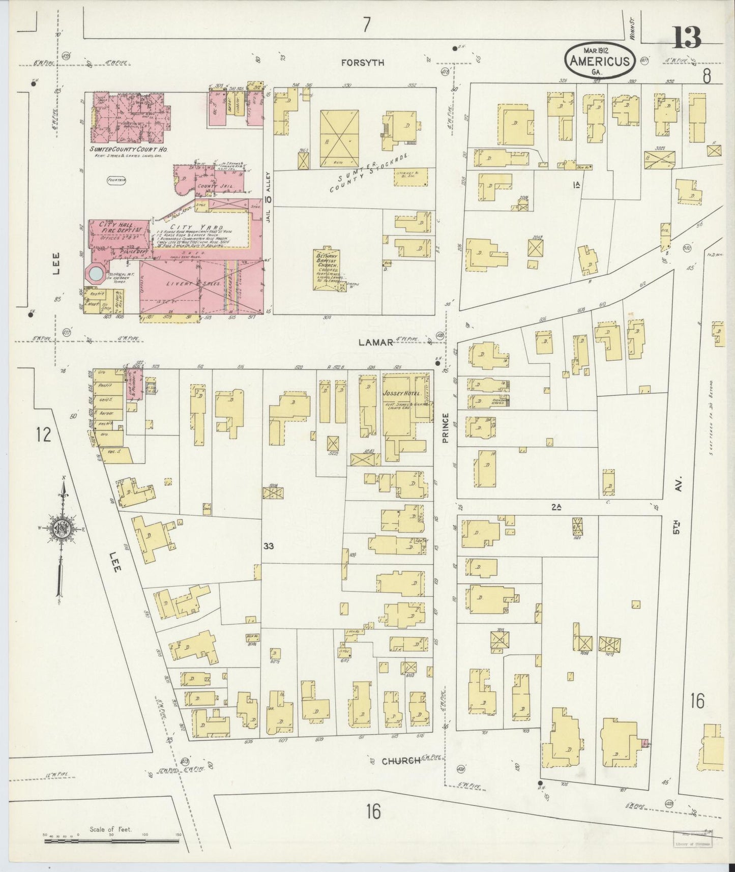 Sanborn Fire Insurance Map from Americus, Sumter County, Georgia (1912), Sheet #0013 - Complete Map Set gallery image, historic Sanborn map, vintage wall art, Georgia Georgia