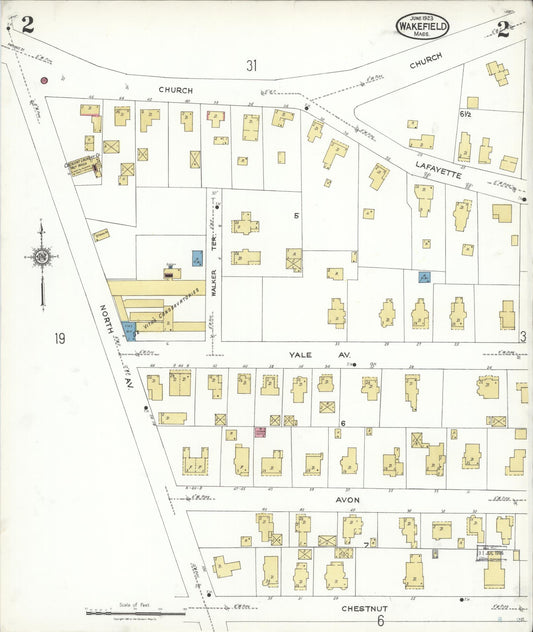 Sanborn Fire Insurance Map from Wakefield, Middlesex County, Massachusetts (1923), Sheet #0002 - Historic Sanborn Fire Insurance Map Print, vintage old map wall art, antique decor, genealogy gift, Massachusetts Massachusetts map