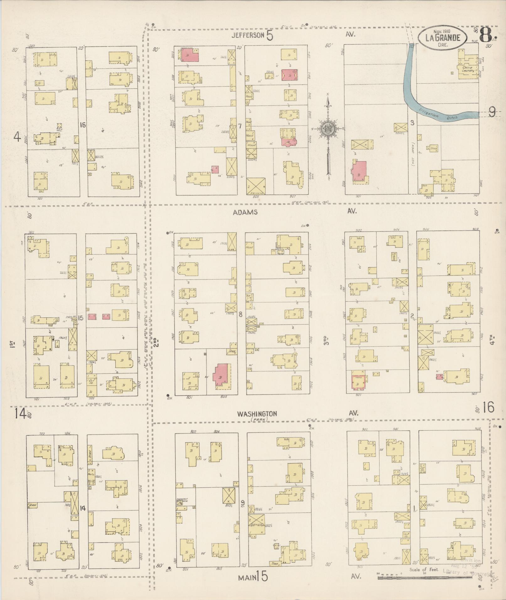 Sanborn Fire Insurance Map from La Grande, Union County, Oregon (1910), Sheet #0008 - Complete Map Set gallery image, historic Sanborn map, vintage wall art, Oregon Oregon