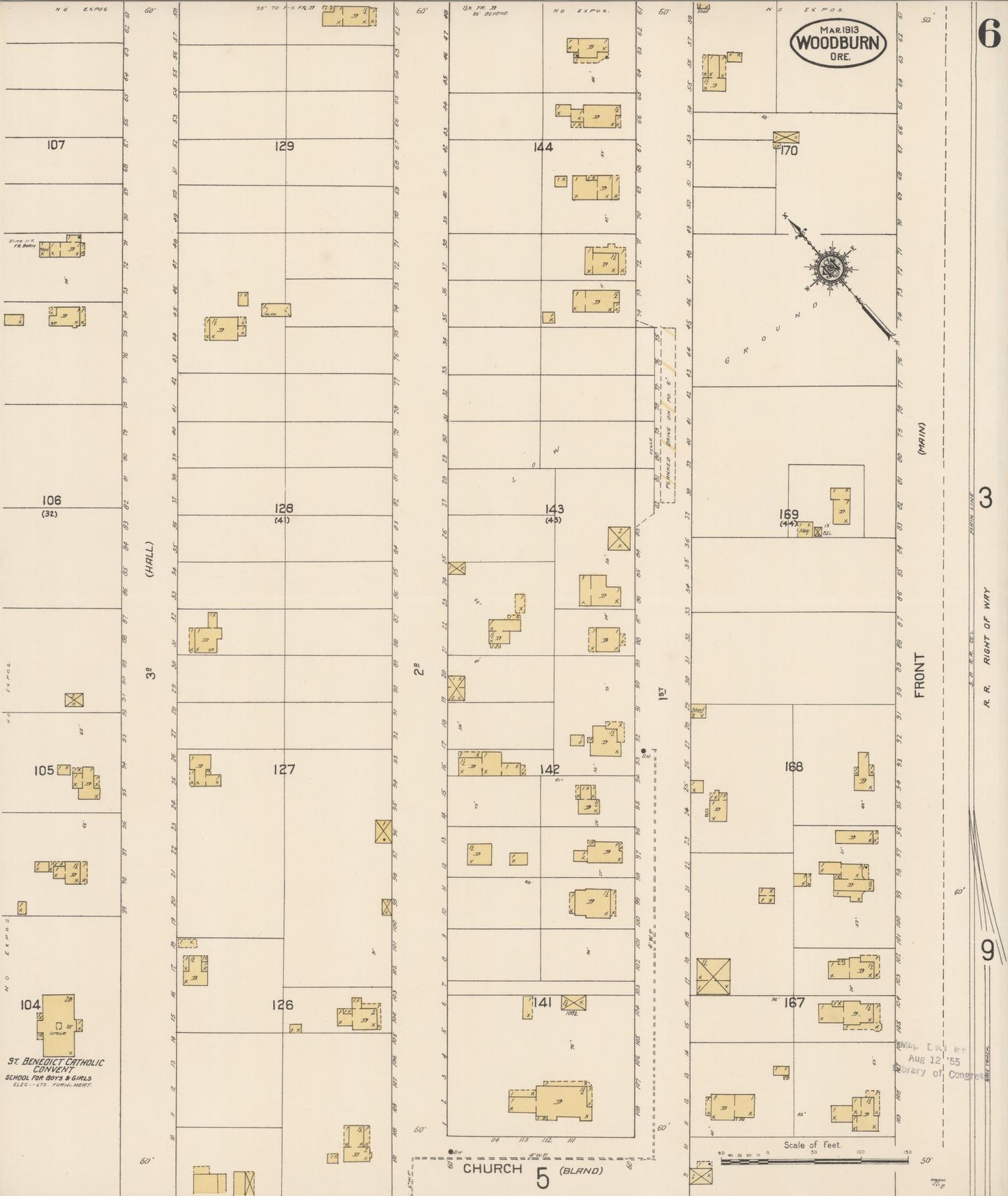 Sanborn Fire Insurance Map from Woodburn, Marion County, Oregon (1913), Sheet #0006 - Complete Map Set gallery image, historic Sanborn map, vintage wall art, Oregon Oregon