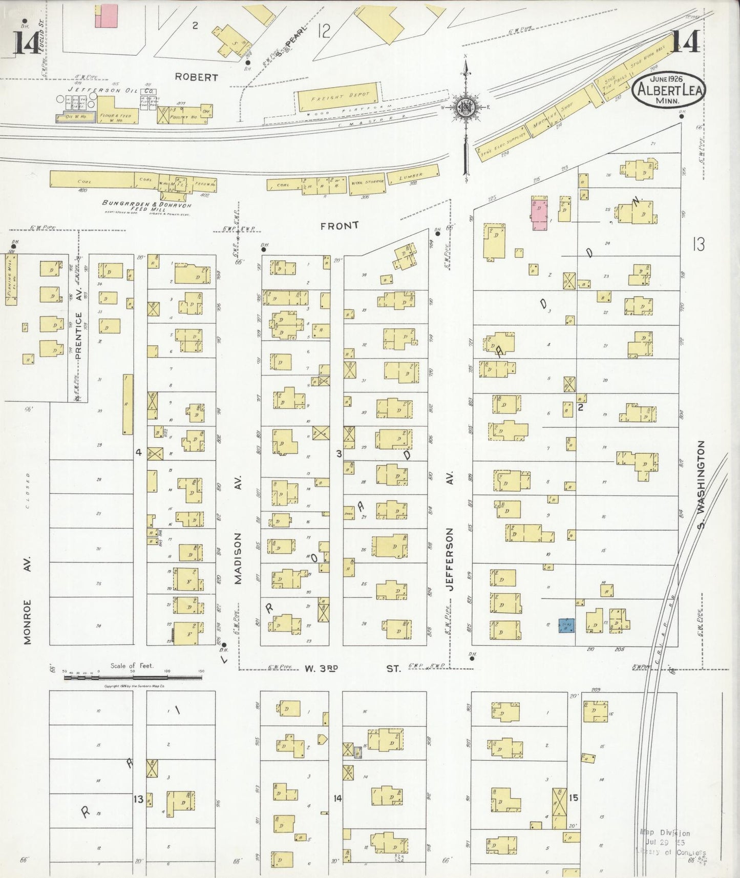 Sanborn Fire Insurance Map from Albert Lea, Freeborn County, Minnesota (1926), Sheet #0014 - Historic Sanborn Fire Insurance Map Print, vintage old map wall art, antique decor, genealogy gift, Minnesota Minnesota map