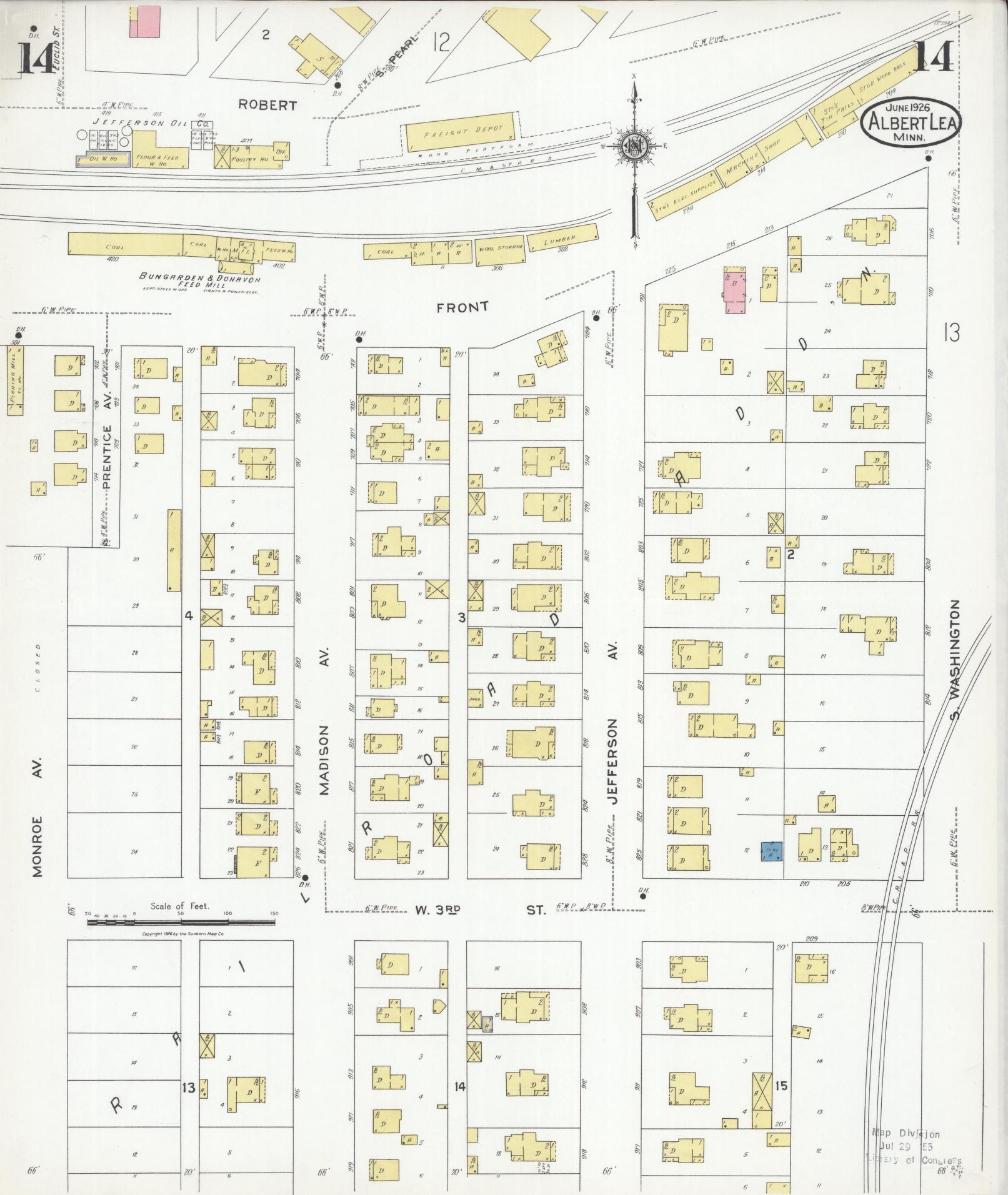 Sanborn Fire Insurance Map from Albert Lea, Freeborn County, Minnesota (1926), Sheet #0014 - Historic Sanborn Fire Insurance Map Print, vintage old map wall art, antique decor, genealogy gift, Minnesota Minnesota map