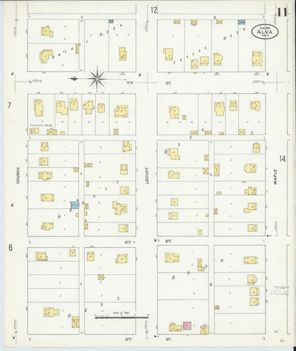 Sanborn Fire Insurance Map from Alva, Woods County, Oklahoma (1909), Sheet #0011 - Complete Map Set gallery image, historic Sanborn map, vintage wall art, Oklahoma Oklahoma