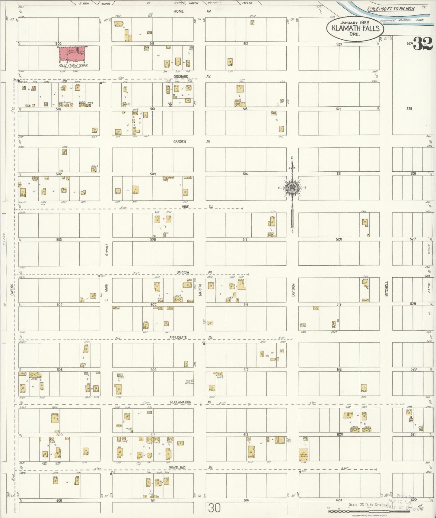 Sanborn Fire Insurance Map from Klamath Falls, Klamath County, Oregon (1921), Sheet #0032 - Complete Map Set gallery image, historic Sanborn map, vintage wall art, Oregon Oregon