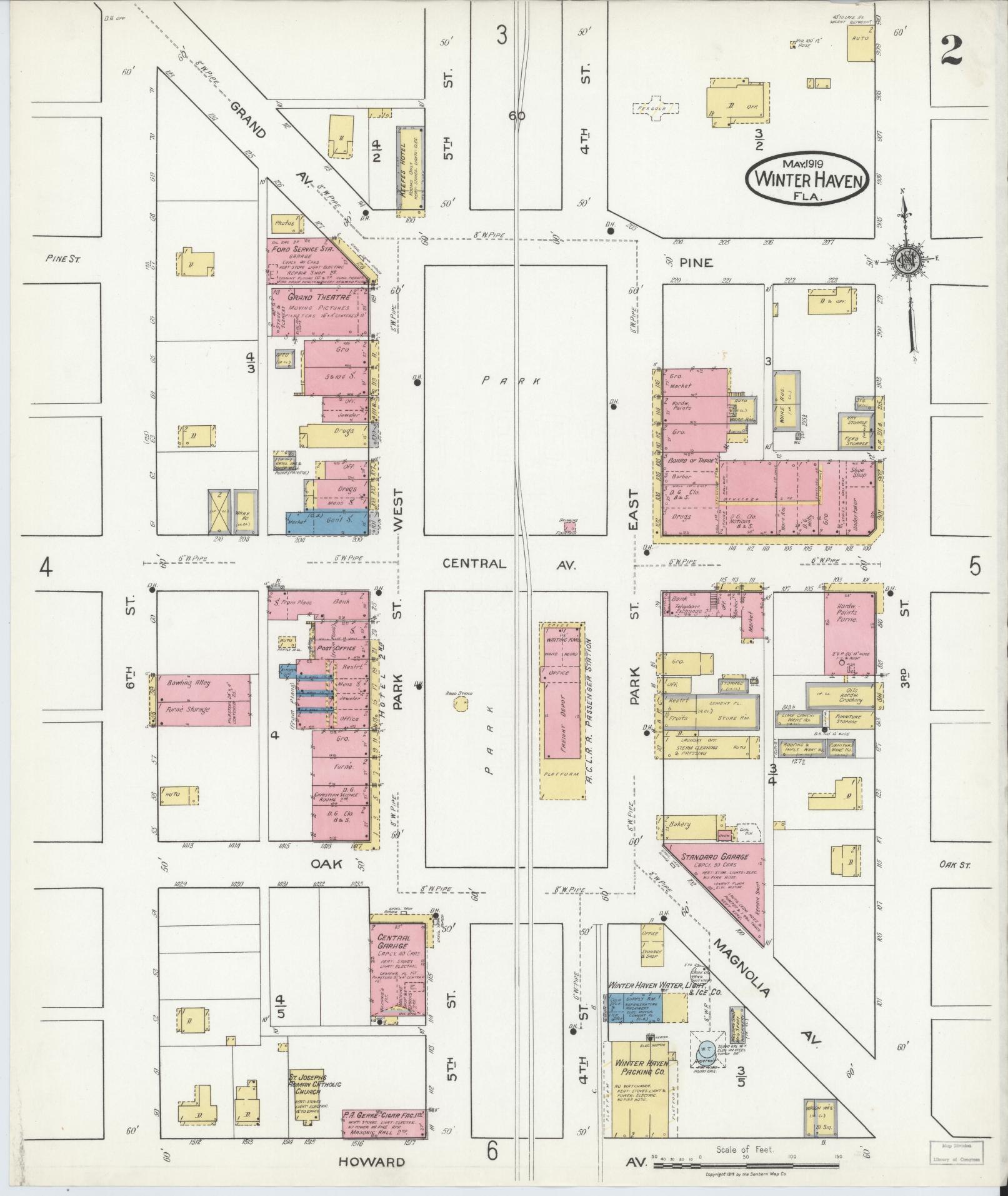 Sanborn Fire Insurance Map from Winter Haven, Polk County, Florida (1919), Sheet #0002 - Historic Sanborn Fire Insurance Map Print, vintage old map wall art, antique decor, genealogy gift, Florida Florida map