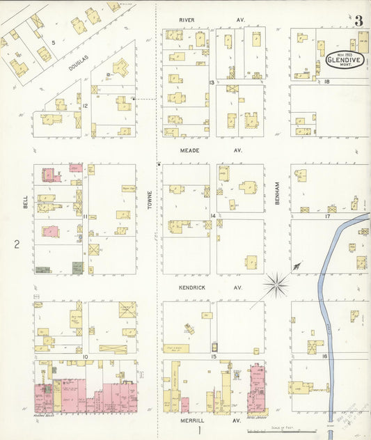 Sanborn Fire Insurance Map from Glendive, Dawson County, Montana (1903), Sheet #0003 - Historic Sanborn Fire Insurance Map Print, vintage old map wall art, antique decor, genealogy gift, Montana Montana map