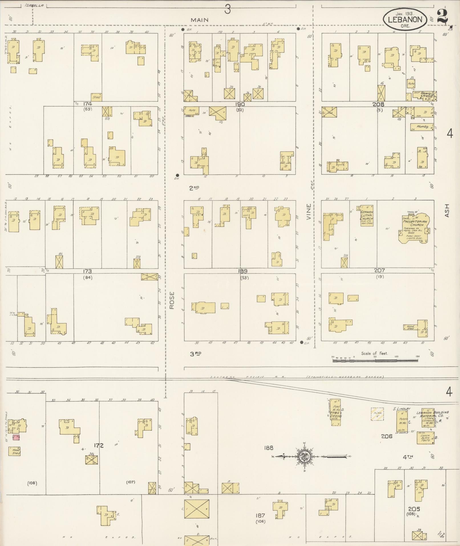 Sanborn Fire Insurance Map from Lebanon, Linn County, Oregon (1913), Sheet #0002 - Complete Map Set gallery image, historic Sanborn map, vintage wall art, Oregon Oregon