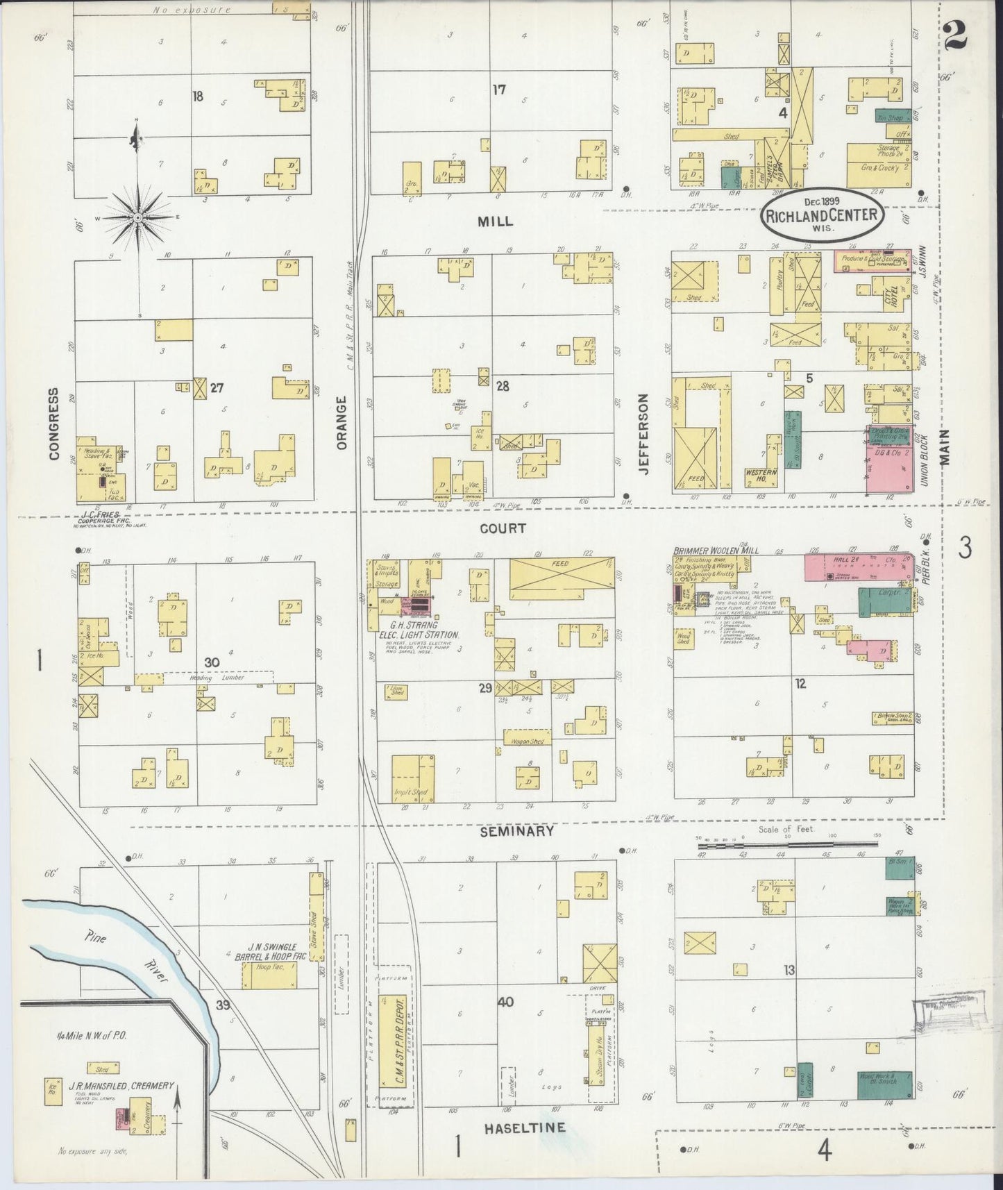 Sanborn Fire Insurance Map from Richland Center, Richland County, Wisconsin (1899), Sheet #0002 - Complete Map Set gallery image, historic Sanborn map, vintage wall art, Wisconsin Wisconsin