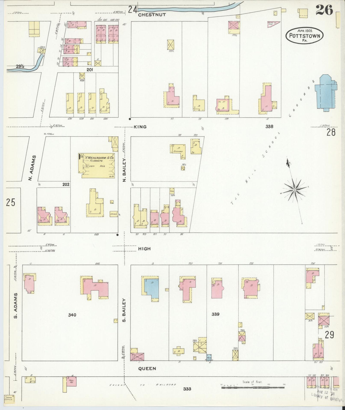 Sanborn Fire Insurance Map from Pottstown, Montgomery County, Pennsylvania (1909), Sheet #0026 - Historic Sanborn Fire Insurance Map Print, vintage old map wall art, antique decor, genealogy gift, Pennsylvania Pennsylvania map
