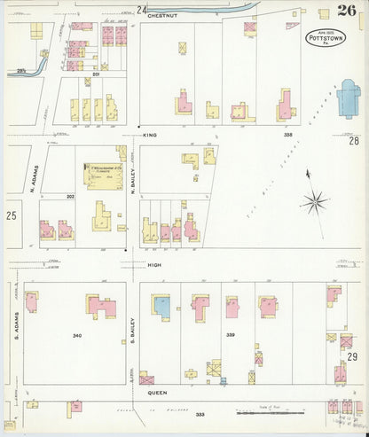 Sanborn Fire Insurance Map from Pottstown, Montgomery County, Pennsylvania (1909), Sheet #0026 - Historic Sanborn Fire Insurance Map Print, vintage old map wall art, antique decor, genealogy gift, Pennsylvania Pennsylvania map
