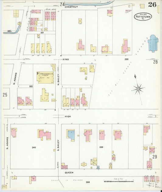 Sanborn Fire Insurance Map from Pottstown, Montgomery County, Pennsylvania (1909), Sheet #0026 - Historic Sanborn Fire Insurance Map Print, vintage old map wall art, antique decor, genealogy gift, Pennsylvania Pennsylvania map