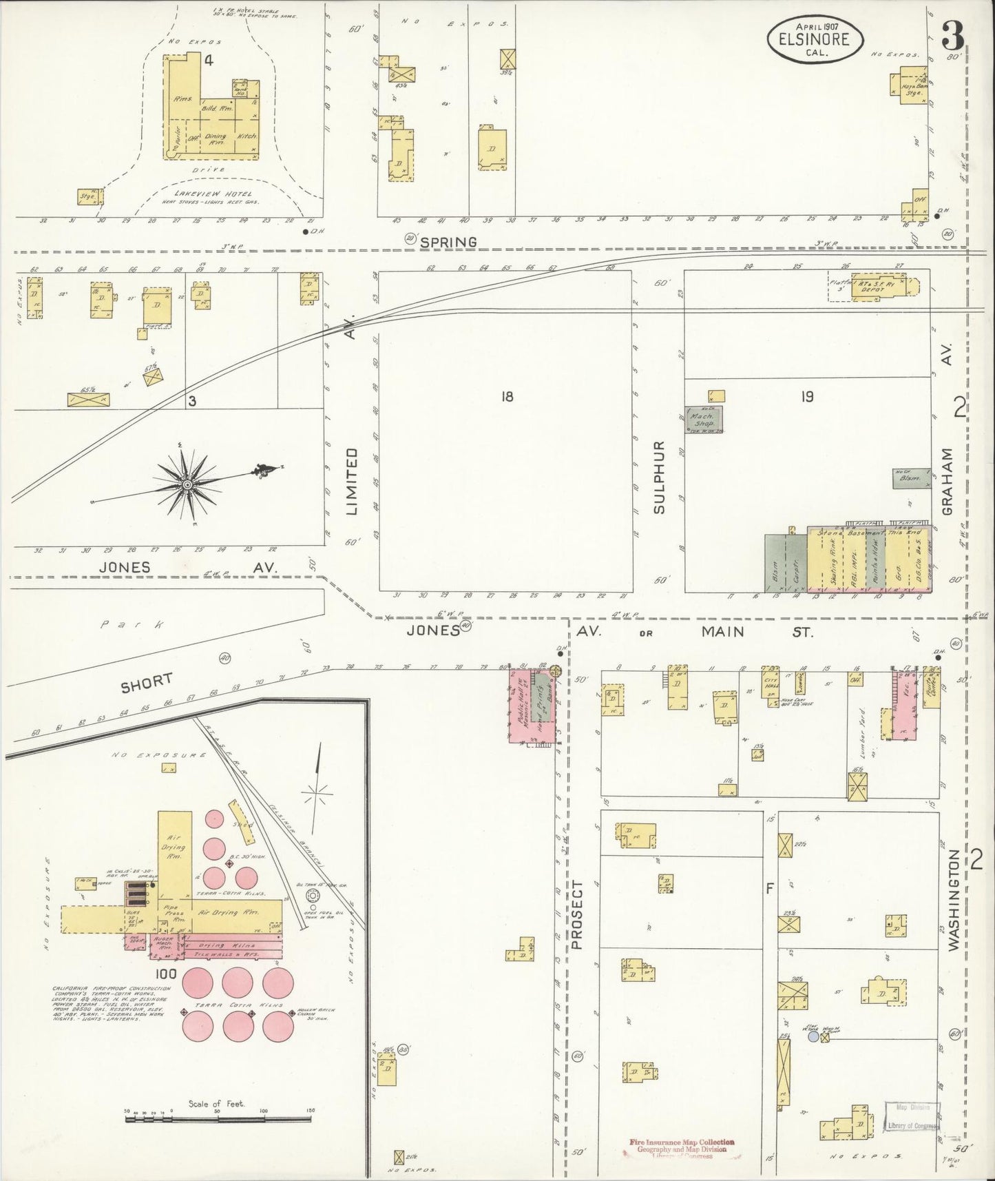 Sanborn Fire Insurance Map from Elsinore, Riverside County, California (1907), Sheet #0003 - Complete Map Set gallery image, historic Sanborn map, vintage wall art, California California