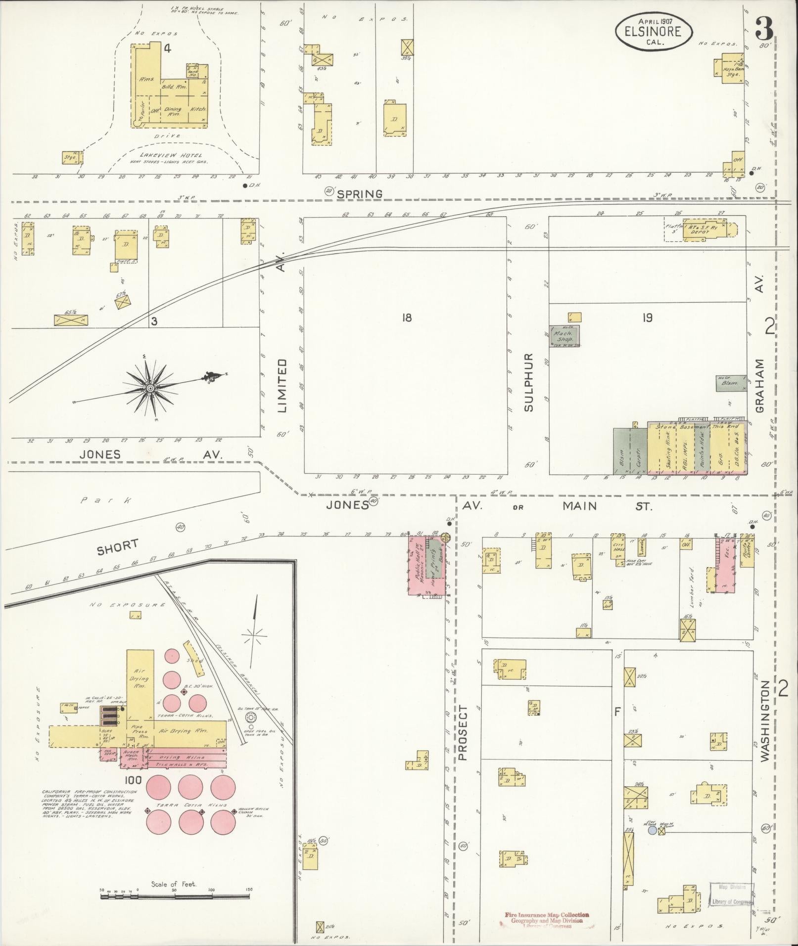 Sanborn Fire Insurance Map from Elsinore, Riverside County, California (1907), Sheet #0003 - Complete Map Set gallery image, historic Sanborn map, vintage wall art, California California