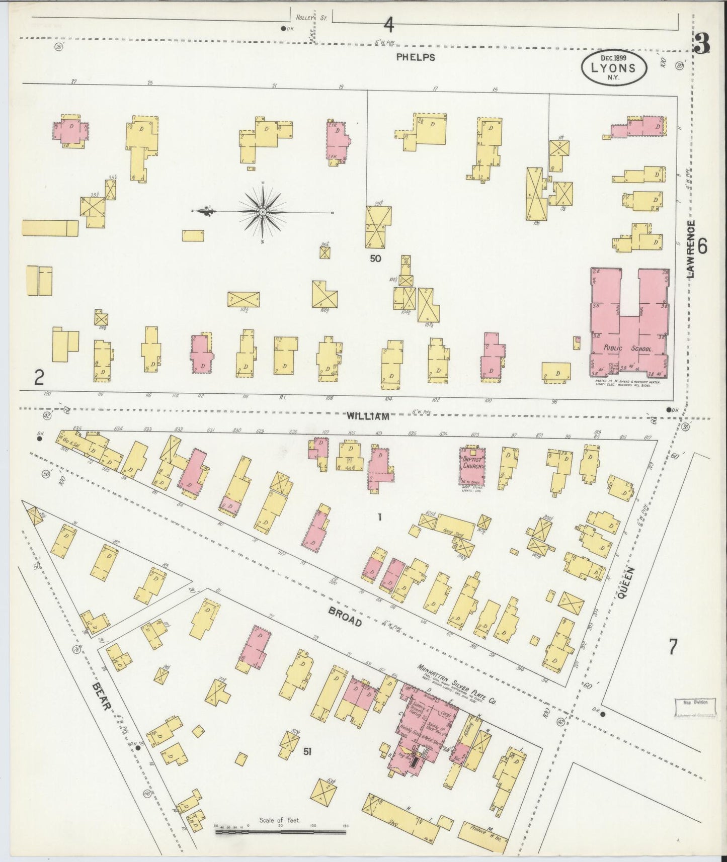 Sanborn Fire Insurance Map from Lyons, Wayne County, New York (1899), Sheet #0003 - Complete Map Set gallery image, historic Sanborn map, vintage wall art, New York New York