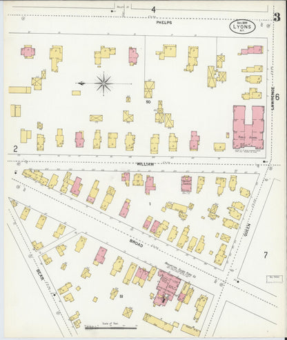 Sanborn Fire Insurance Map from Lyons, Wayne County, New York (1899), Sheet #0003 - Complete Map Set gallery image, historic Sanborn map, vintage wall art, New York New York