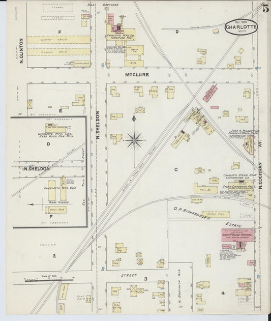 Sanborn Fire Insurance Map from Charlotte, Eaton County, Michigan (1890), Sheet #0005 - Historic Sanborn Fire Insurance Map Print, vintage old map wall art, antique decor, genealogy gift, Michigan Michigan map