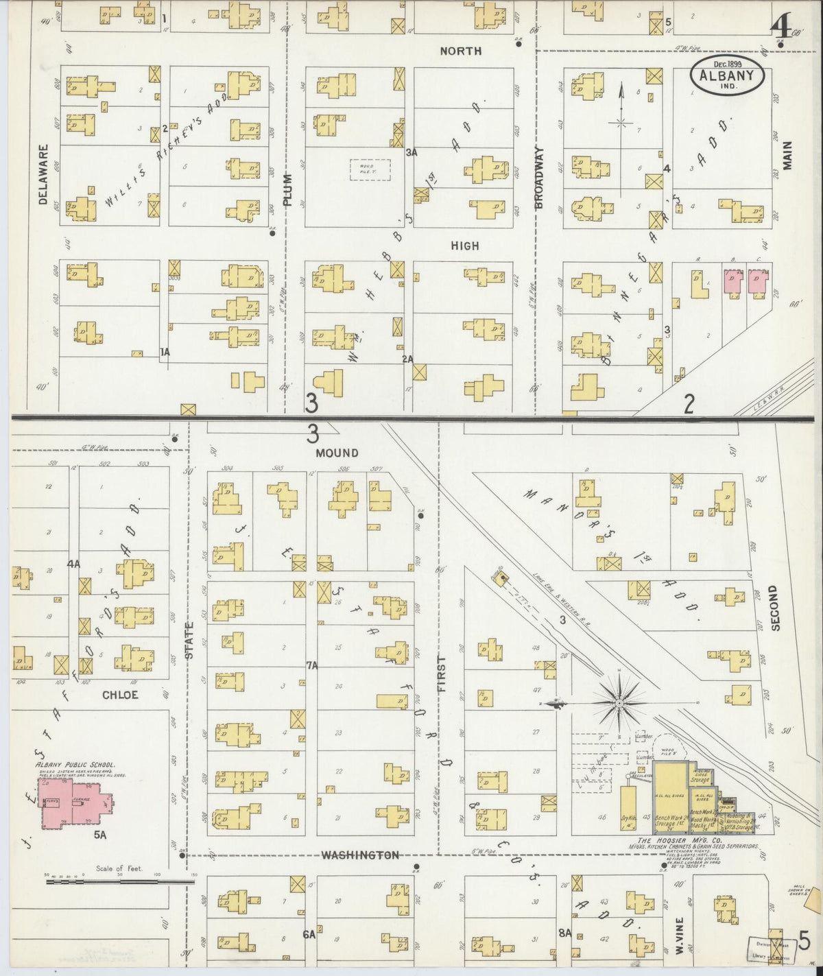 Sanborn Fire Insurance Map from Albany, Delaware County, Indiana (1899), Sheet #0004 - Historic Sanborn Fire Insurance Map Print, vintage old map wall art, antique decor, genealogy gift, Albany Delaware map