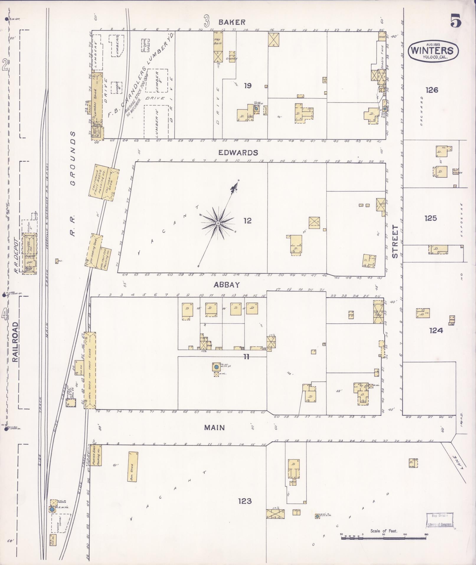 Sanborn Fire Insurance Map from Winters, Yolo County, California (1893), Sheet #0005 - Complete Map Set gallery image, historic Sanborn map, vintage wall art, California California