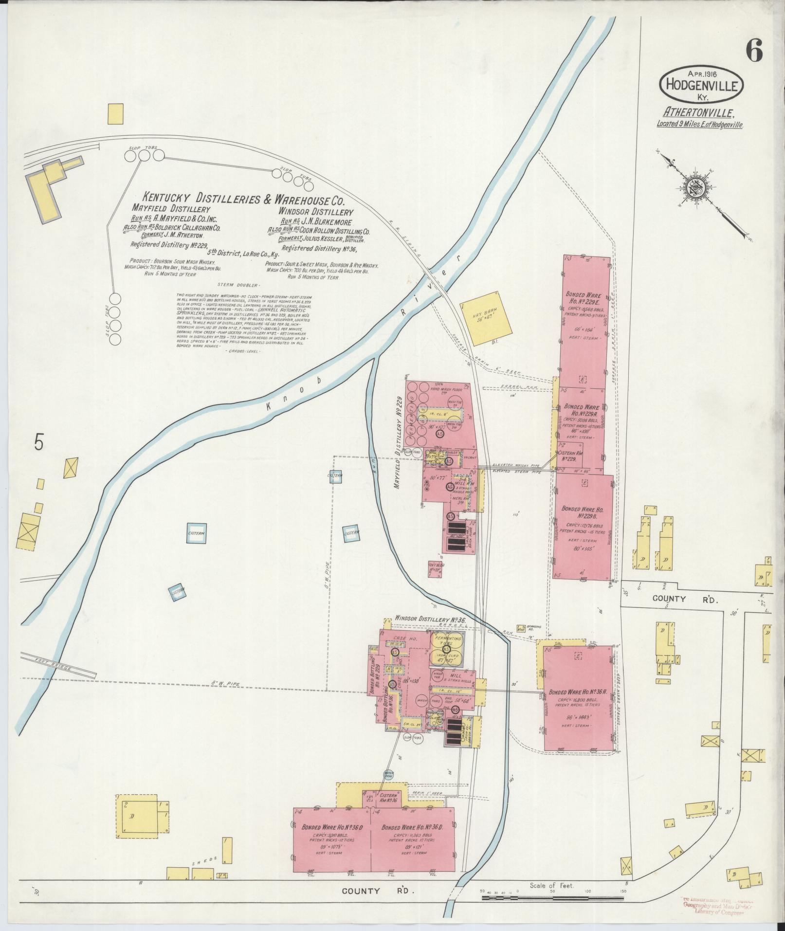 Sanborn Fire Insurance Map from Hodgenville, Larue County, Kentucky (1916), Sheet #0006 - Historic Sanborn Fire Insurance Map Print, vintage old map wall art, antique decor, genealogy gift, Kentucky Kentucky map