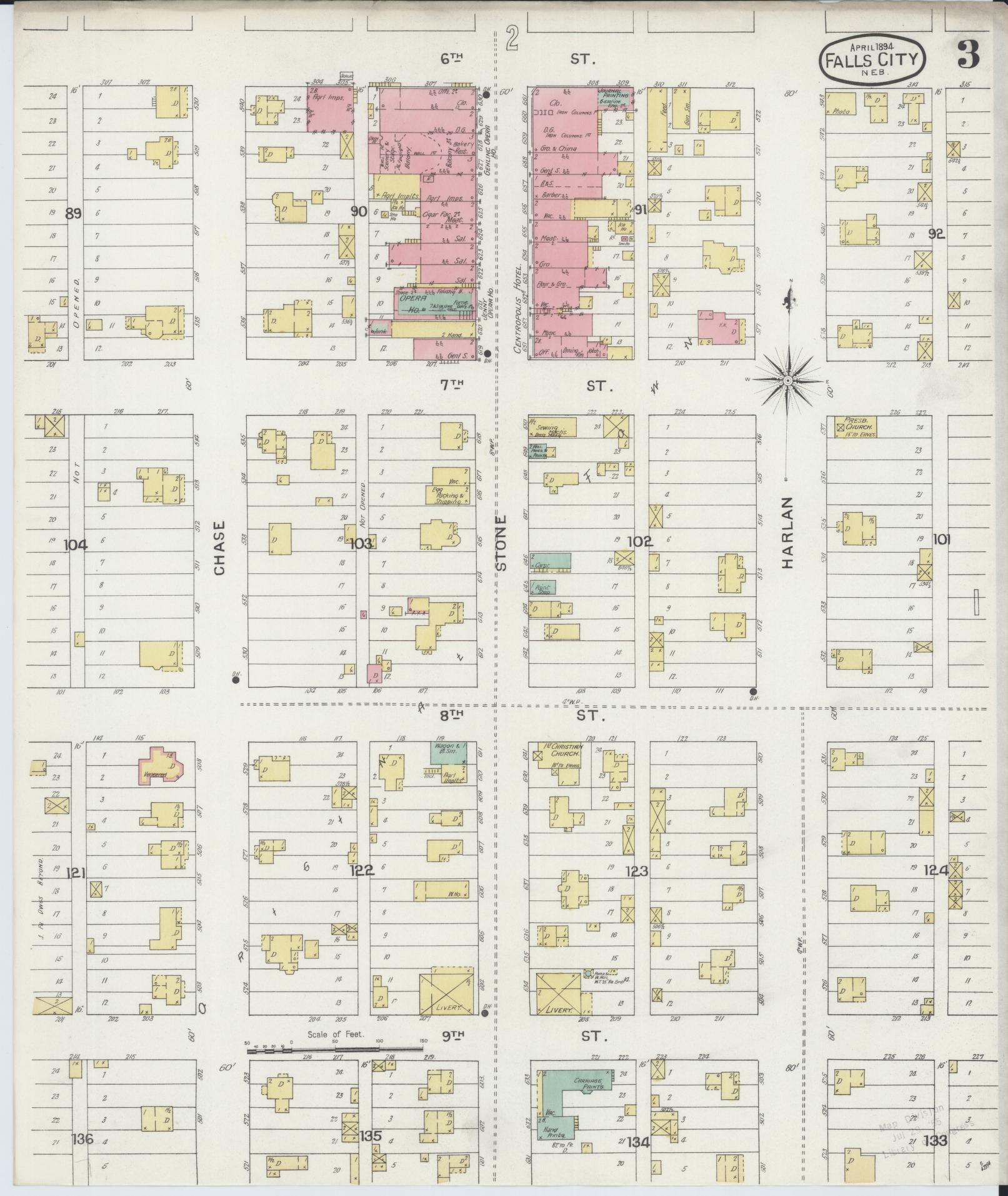 Sanborn Fire Insurance Map from Falls City, Richardson County, Nebraska (1894), Sheet #0003 - Historic Sanborn Fire Insurance Map Print, vintage old map wall art, antique decor, genealogy gift, Nebraska Nebraska map
