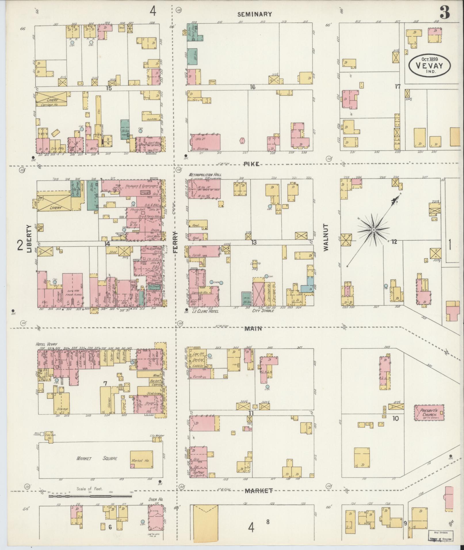 Sanborn Fire Insurance Map from Vevay, Switzerland County, Indiana (1899), Sheet #0003 - Complete Map Set gallery image, historic Sanborn map, vintage wall art, Indiana Indiana