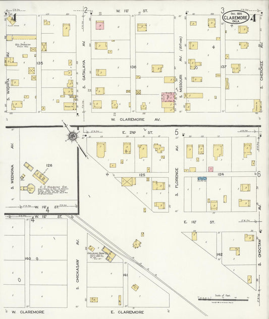 Sanborn Fire Insurance Map from Claremore, Rogers County, Oklahoma (1925), Sheet #0004 - Historic Sanborn Fire Insurance Map Print, vintage old map wall art, antique decor, genealogy gift, Oklahoma Oklahoma map