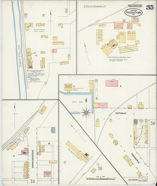 Sanborn Fire Insurance Map from Hagerstown, Washington County, Maryland (1904), Sheet #0035 - Historic Sanborn Fire Insurance Map Print, vintage old map wall art, antique decor, genealogy gift, Maryland Maryland map