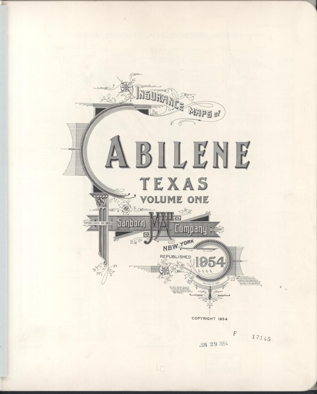 Sanborn Fire Insurance Map from Abilene, Taylor County, Texas (1954), Sheet #0001 - Historic Sanborn Fire Insurance Map Print, vintage old map wall art, antique decor, genealogy gift, Texas Texas map