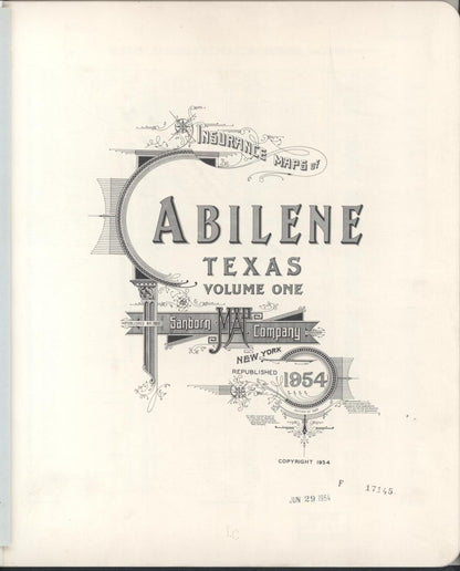 Sanborn Fire Insurance Map from Abilene, Taylor County, Texas (1954), Sheet #0001 - Historic Sanborn Fire Insurance Map Print, vintage old map wall art, antique decor, genealogy gift, Texas Texas map
