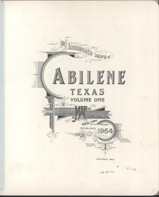 Sanborn Fire Insurance Map from Abilene, Taylor County, Texas (1954), Sheet #0001 - Historic Sanborn Fire Insurance Map Print, vintage old map wall art, antique decor, genealogy gift, Texas Texas map