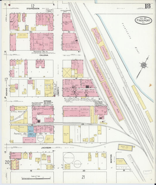 Sanborn Fire Insurance Map from Freeport, Stephenson County, Illinois (1910), Sheet #0018 - Historic Sanborn Fire Insurance Map Print, vintage old map wall art, antique decor, genealogy gift, Illinois Illinois map