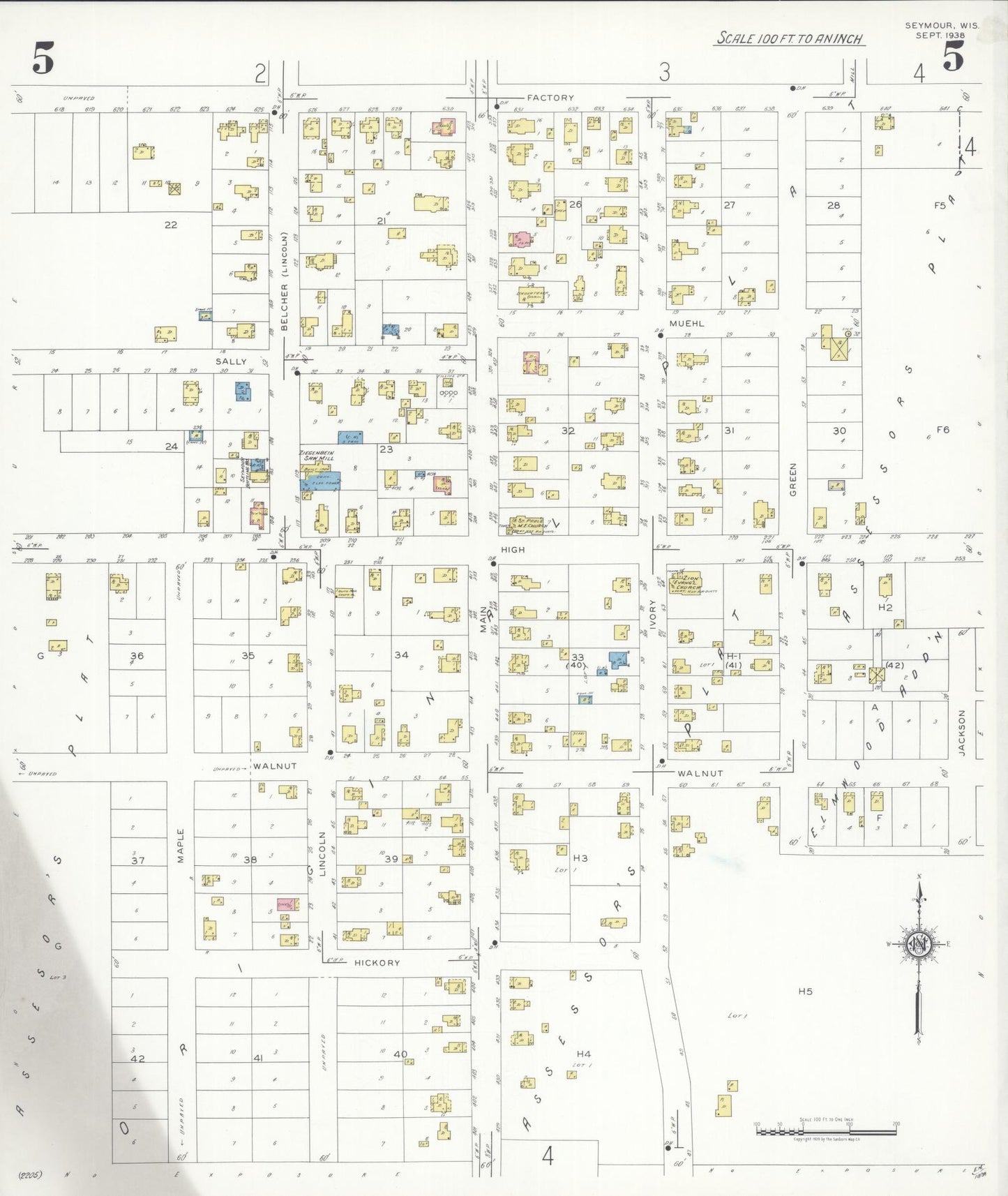Sanborn Fire Insurance Map from Seymour, Outagamie County, Wisconsin (1938), Sheet #0005 - Historic Sanborn Fire Insurance Map Print, vintage old map wall art, antique decor, genealogy gift, Wisconsin Wisconsin map
